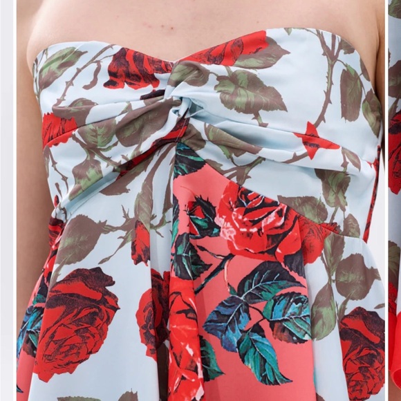 AKIRA Strapless Floral Dress - Red and White - Picture 8 of 9